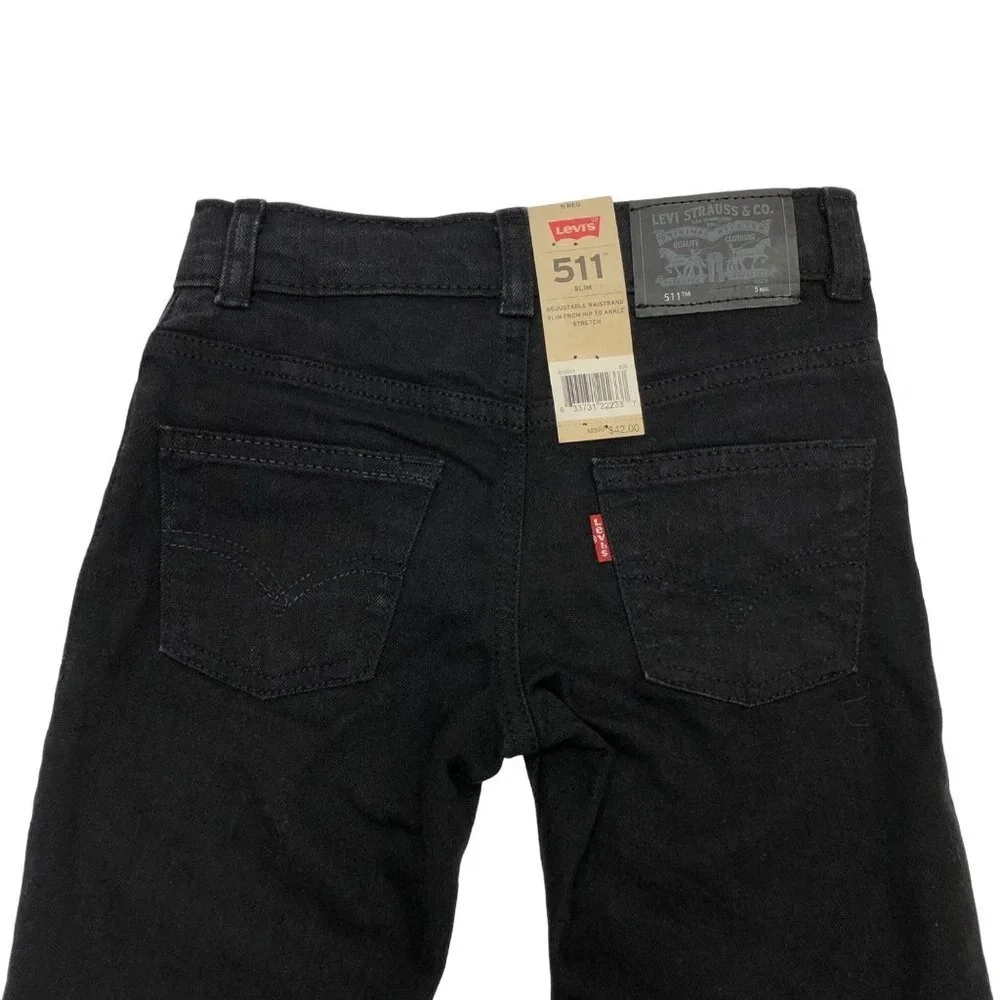 LEVI'S 511 SLIM BOY BLACK ADJUSTABLE WAISTBAND DENIM SIZE 5 REG‎ NWT
